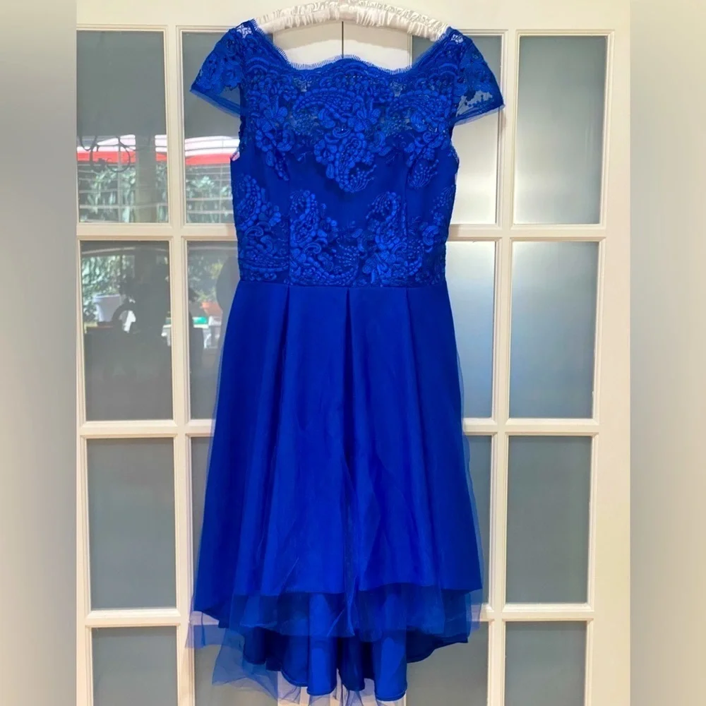 NWOT Royal Blue Girl's Flare Hi-Lo Pageant Dress Size S/M